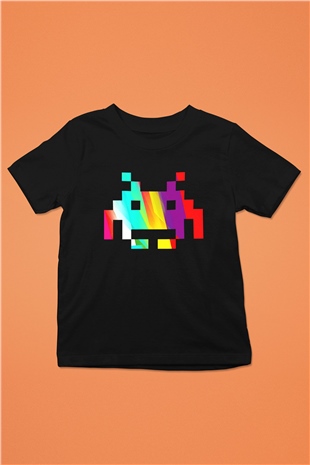 Space Invaders Baskılı Siyah Unisex Çocuk Tişört