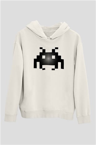 Space Invaders Beyaz Unisex Hoodie