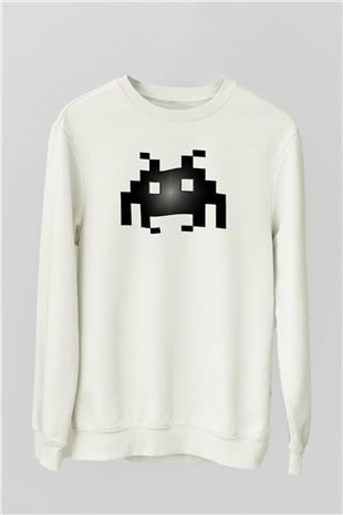 Space Invaders Beyaz Unisex Sweatshirt