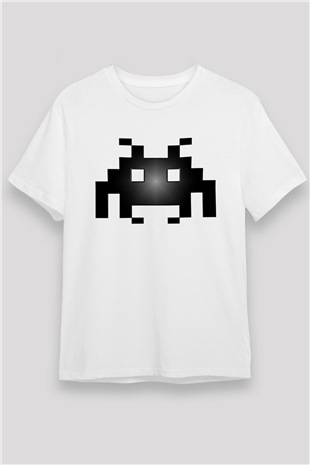 Space Invaders Beyaz Unisex Tişört T-Shirt