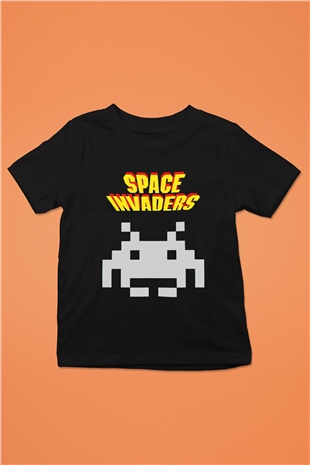 Space Invaders Siyah Unisex  Çocuk Tişört
