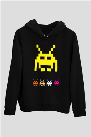 Space Invaders Siyah Unisex Hoodie
