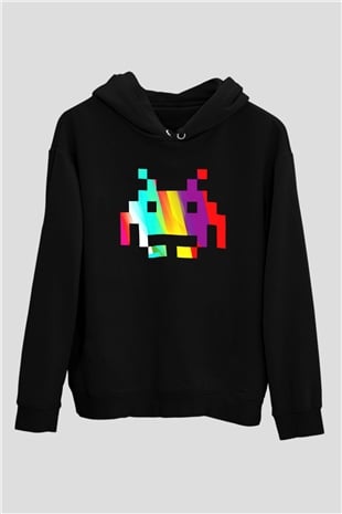 Space Invaders Siyah Unisex Hoodie