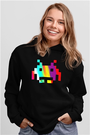 Space Invaders Siyah Unisex Hoodie