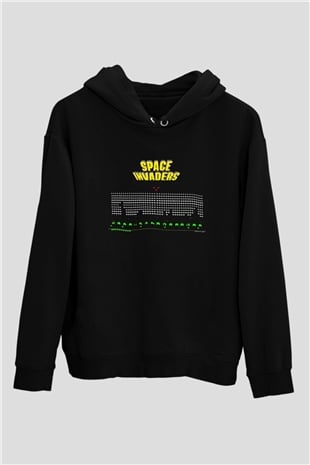 Space Invaders Siyah Unisex Hoodie