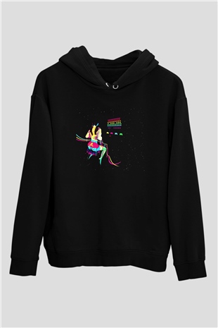 Space Invaders Siyah Unisex Kapüşonlu Sweatshirt