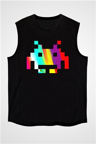 Space Invaders Siyah Unisex Kolsuz Tişört