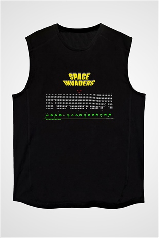 Space Invaders Siyah Unisex Kolsuz Tişört