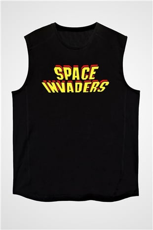 Space Invaders Siyah Unisex Kolsuz Tişört