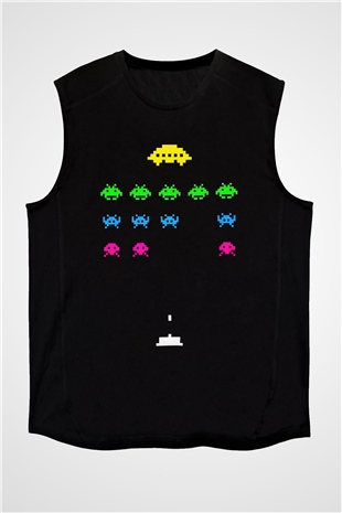 Space Invaders Siyah Unisex  Kolsuz Tişört