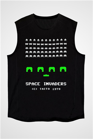 Space Invaders Siyah Unisex  Kolsuz Tişört