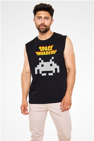 Space Invaders Siyah Unisex  Kolsuz Tişört