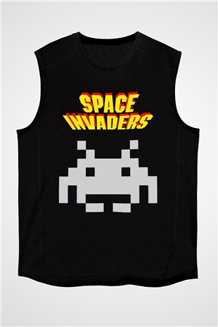 Space Invaders Siyah Unisex  Kolsuz Tişört