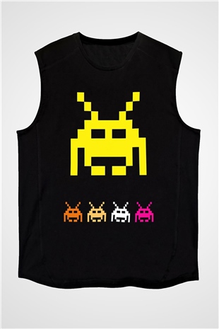 Space Invaders Siyah Unisex  Kolsuz Tişört
