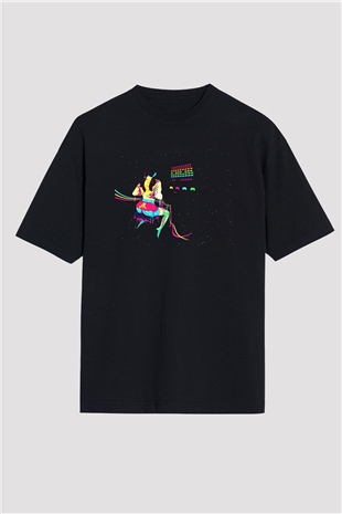 Space Invaders Siyah Unisex Oversize Tişört