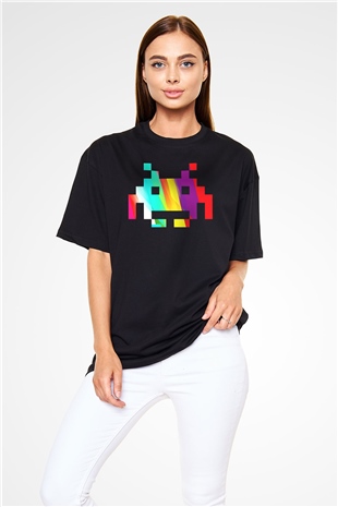 Space Invaders Siyah Unisex Oversize Tişört T-Shirt