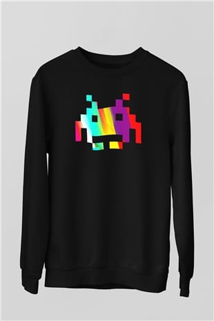 Space Invaders Siyah Unisex Sweatshirt