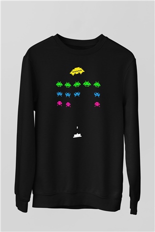 Space Invaders Siyah Unisex  Sweatshirt