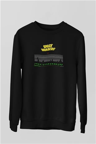 Space Invaders Siyah Unisex Sweatshirt