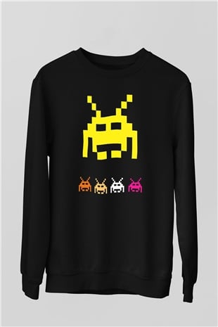 Space Invaders Siyah Unisex  Sweatshirt