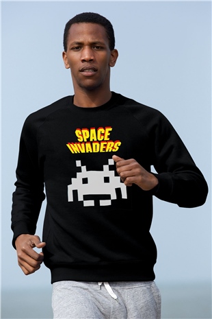 Space Invaders Siyah Unisex  Sweatshirt