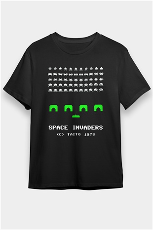 Space Invaders Siyah Unisex Tişört