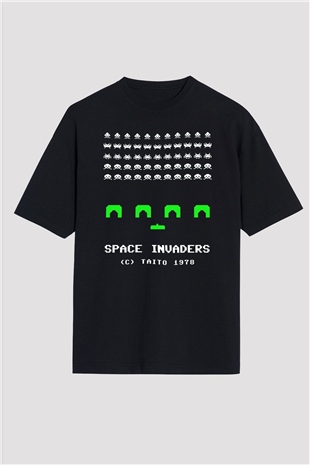 Space Invaders Siyah Oversize Tişört