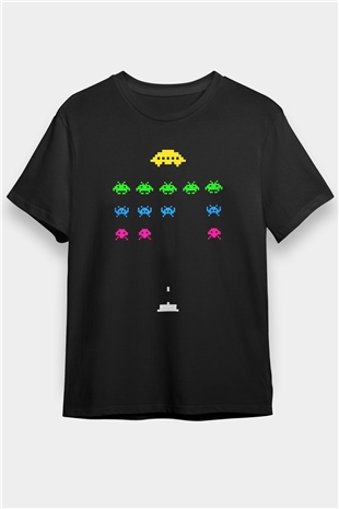 Space Invaders Siyah Unisex Tişört