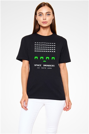 Space Invaders Siyah Unisex Tişört