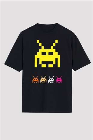 Space Invaders Siyah Oversize Tişört