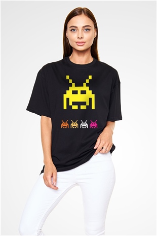 Space Invaders Siyah Oversize Tişört