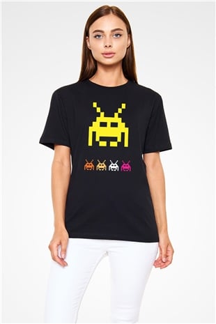 Space Invaders Siyah Unisex Tişört