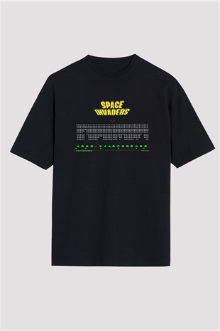 Space Invaders Siyah Oversize Tişört Oversize T-shirt