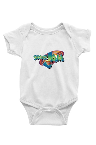 Space Jam Baskılı Beyaz Unisex Bebek Body - Zıbın