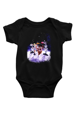 Space Jam Baskılı Siyah Bebek Body - Zıbın
