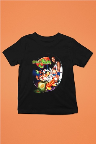 Space Jam Baskılı Siyah Unisex Çocuk Tişört