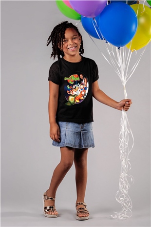 Space Jam Baskılı Siyah Unisex Çocuk Tişört