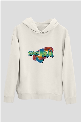 Space Jam Beyaz Unisex Kapşonlu Sweatshirt