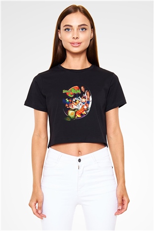 Space Jam Siyah Crop Top Tişört