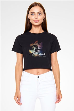 Space Jam Siyah Crop Top Tişört