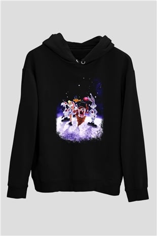 Space Jam Siyah Unisex Kapüşonlu Sweatshirt