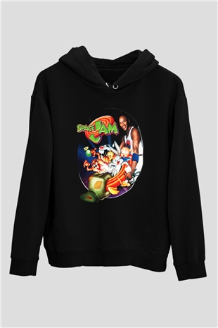 Space Jam Siyah Unisex Kapüşonlu Sweatshirt