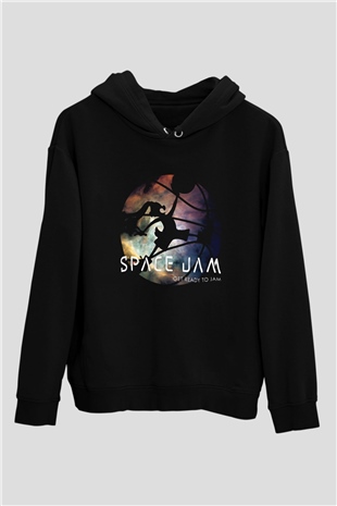 Space Jam Siyah Unisex Kapüşonlu Sweatshirt