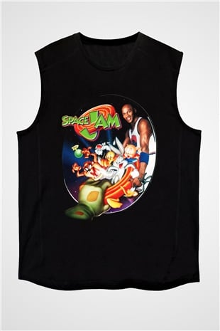 Space Jam Siyah Unisex Kolsuz Tişört