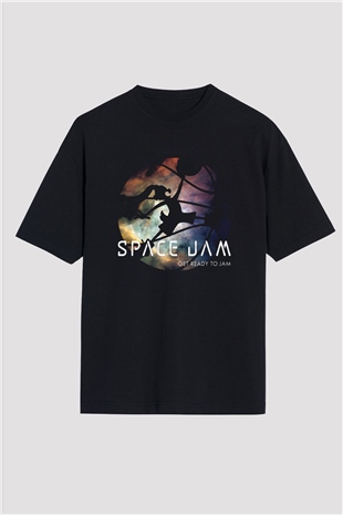 Space Jam Siyah Unisex Oversize Tişört