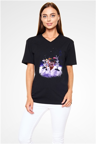 Space Jam Siyah Unisex V Yaka Tişört