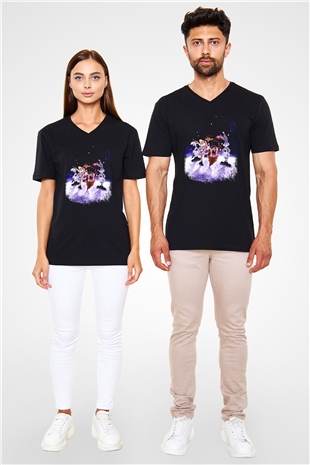 Space Jam Siyah Unisex V Yaka Tişört