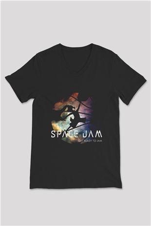 Space Jam Siyah Unisex V Yaka Tişört
