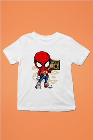 Spider Boombox Baskılı Beyaz Unisex Çocuk Tshirt
