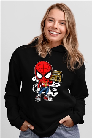 Spider Boombox Baskılı Siyah Unisex Tshirt